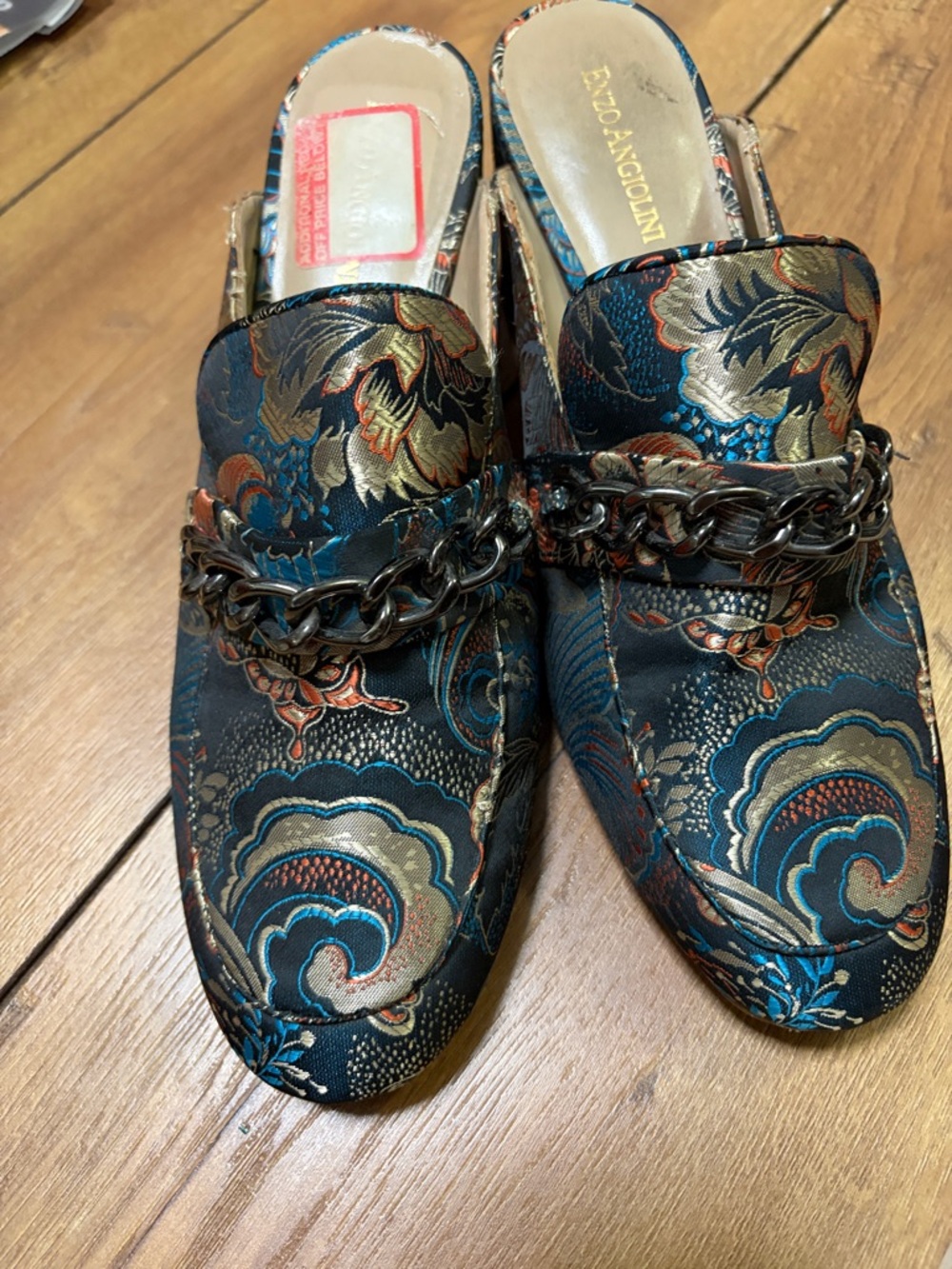 Enzo Angiolini Teal Floral Brocade Slip-On